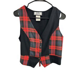 Body Exteriors Vintage Button Front Plaid Vest Black Red Sz 7 Western Ranch